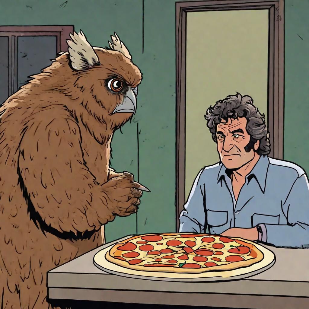 Columbo Delivers Pizza to an Owlbear
