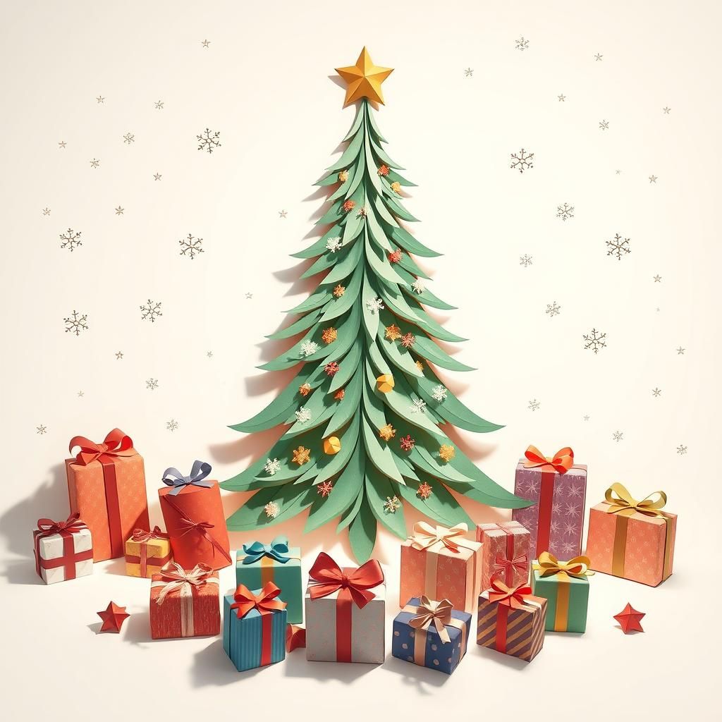 Intricate Christmas Tree Cutout with Origami Details