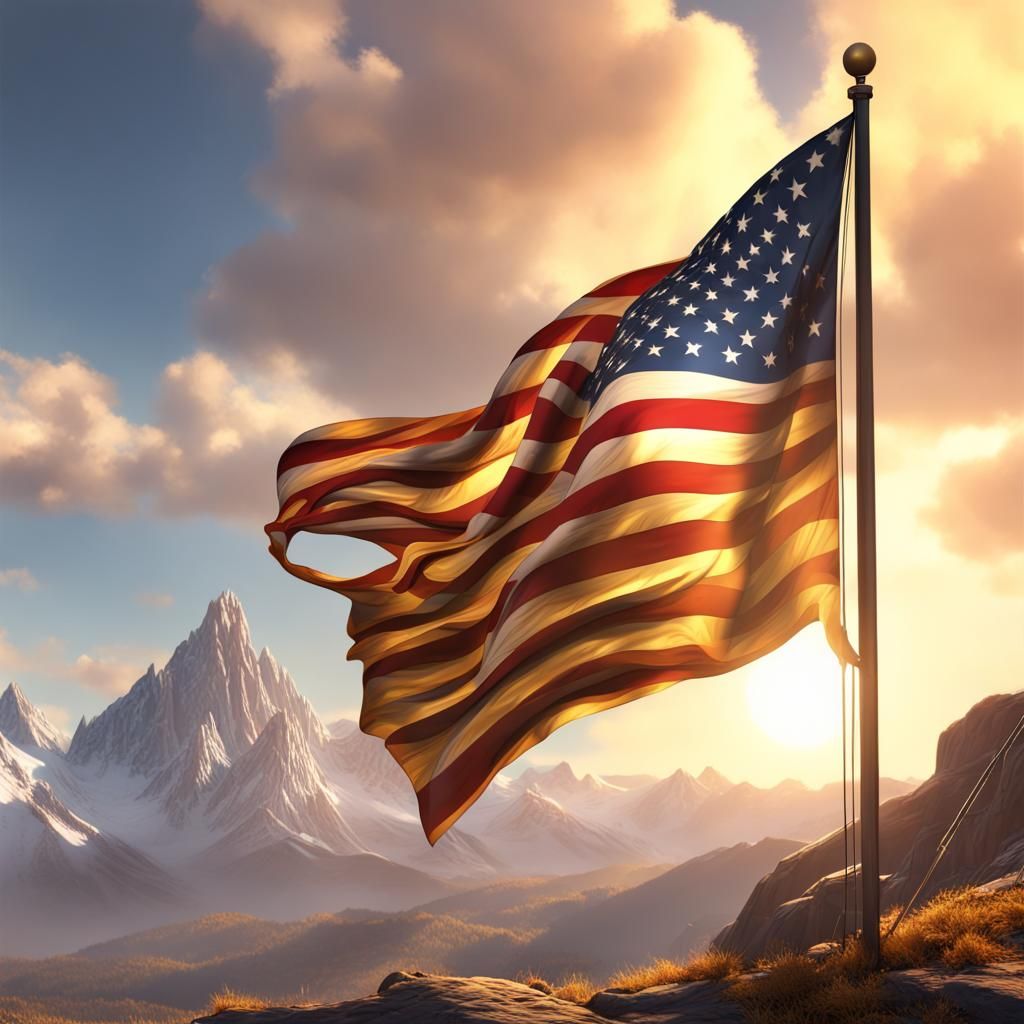 American Flag Waving in Wind: Detailed Matte Painting