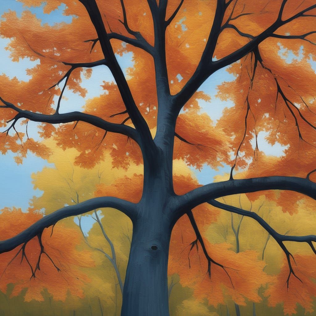 Majestic Autumn Maple Tree Oil Painting
