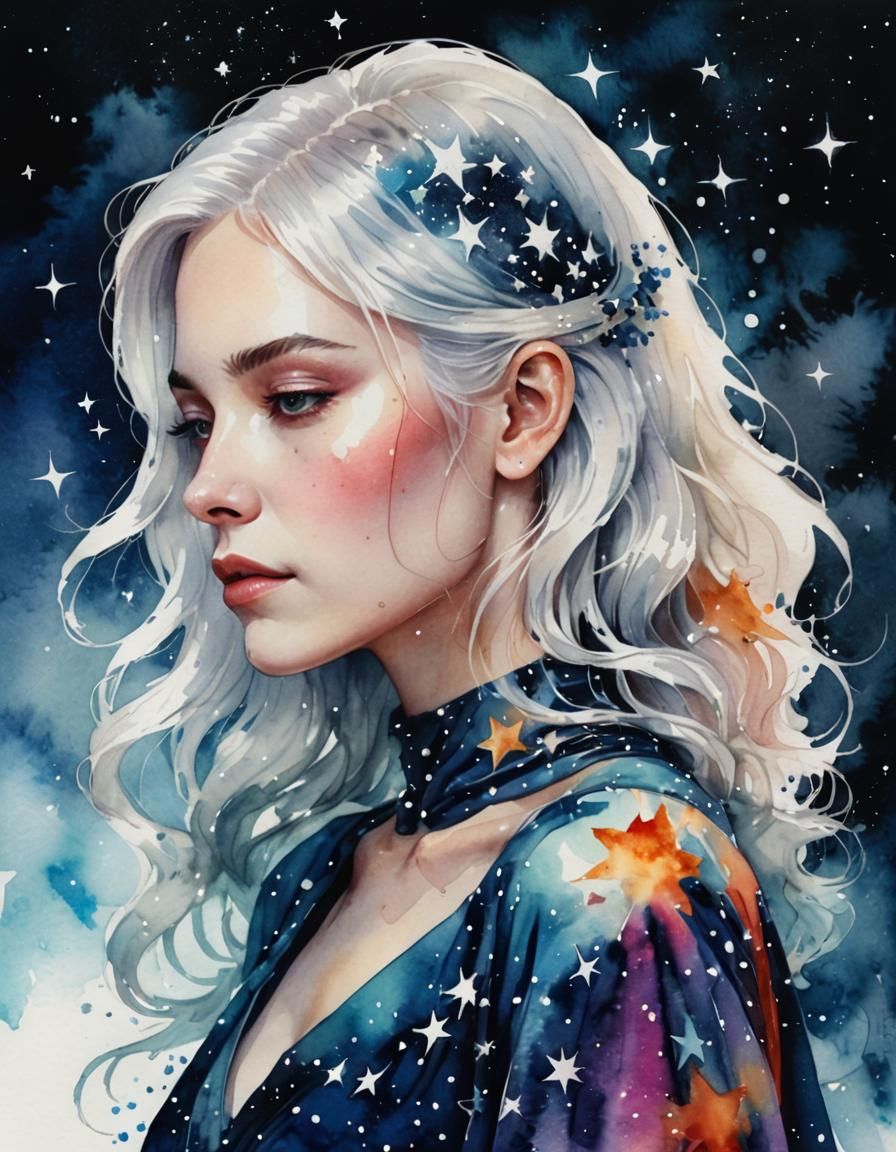 Ethereal Double Exposure Starry Gown Portrait