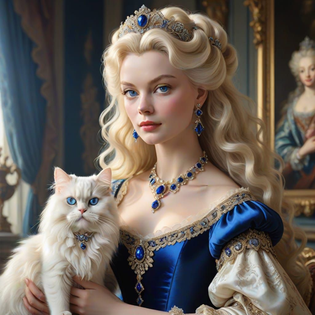 Regal Renaissance Queen in Lavish Blue Gown