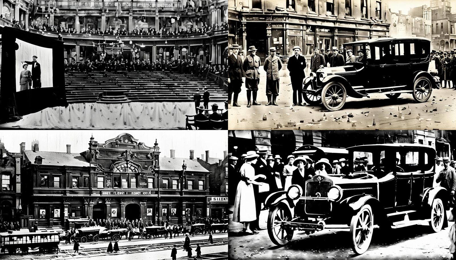 Vintage Social History Scene in Silent Movie Style