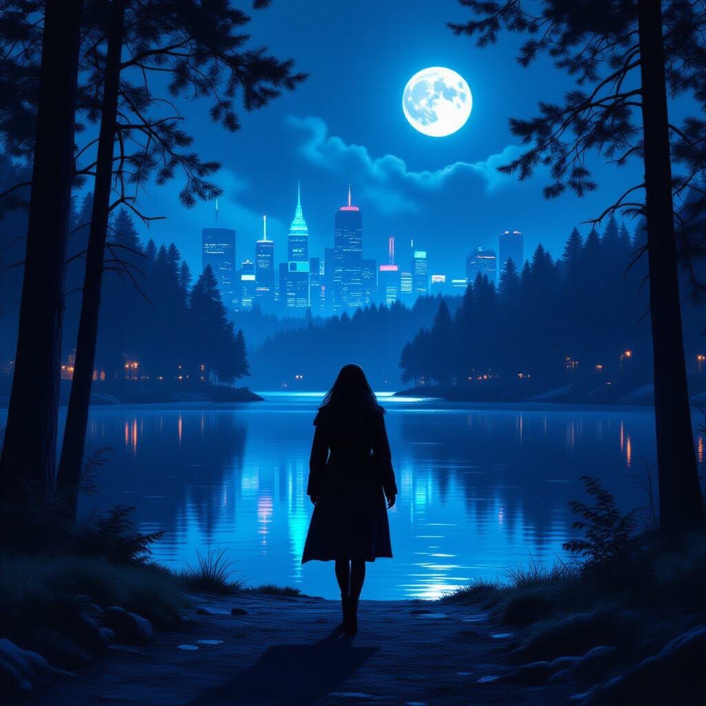 Neon Cyberpunk Forest Park at Night in 4K