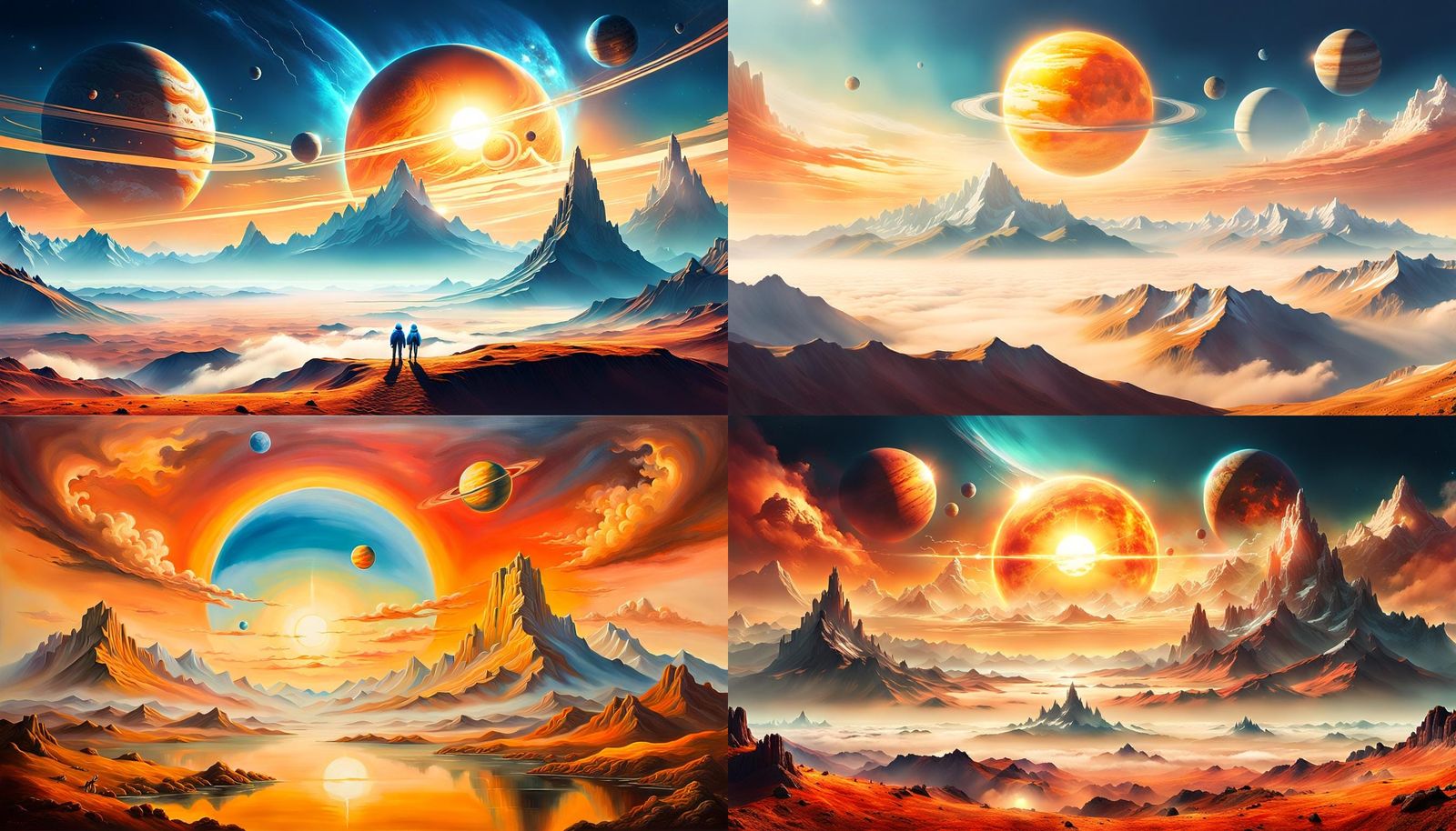 Planetary Landscape with Mountains and Sun