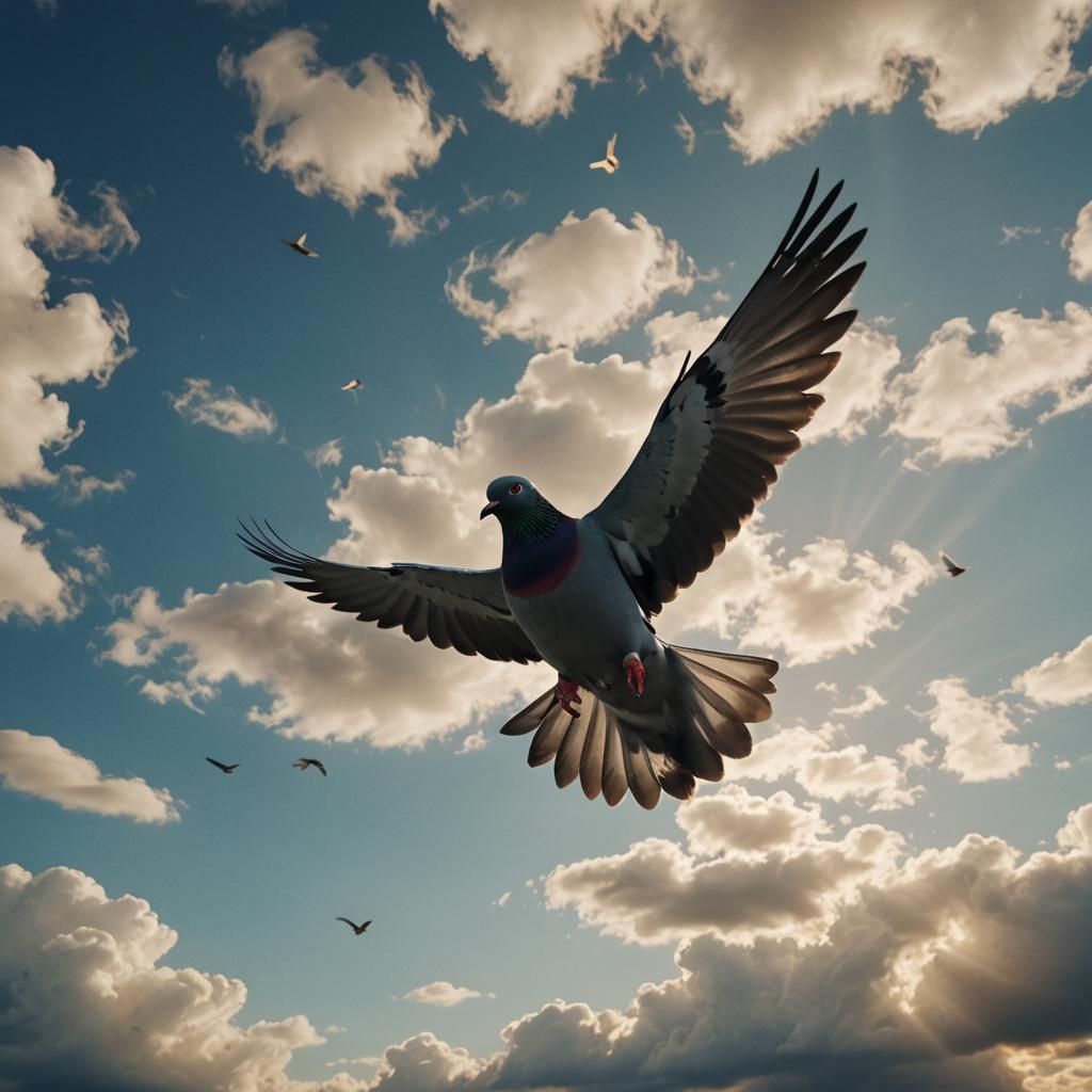 Pigeon in Flight: Cinematic 35mm Film Still