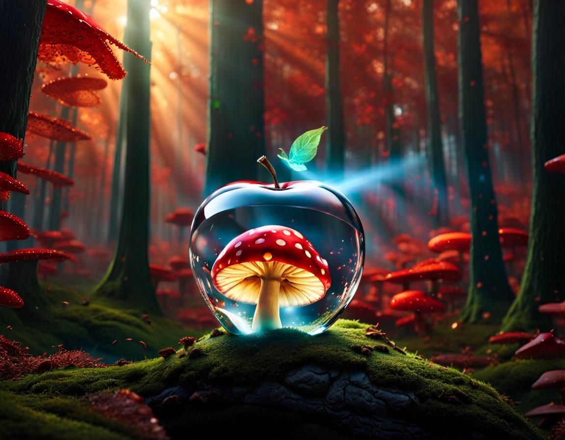 Shattering Crystal Apple in Glowing Forest