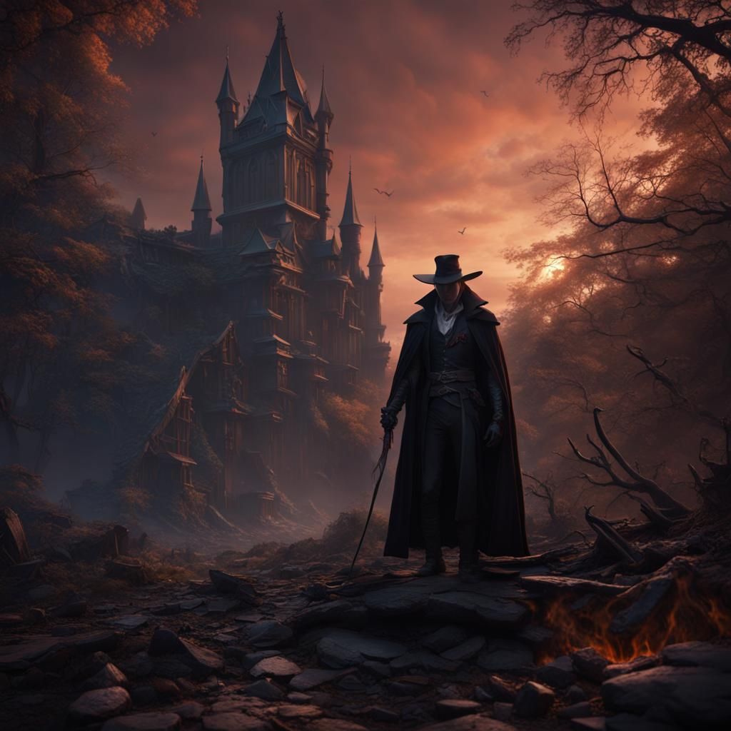 Detailed Matte Painting of a Vampire Hunter