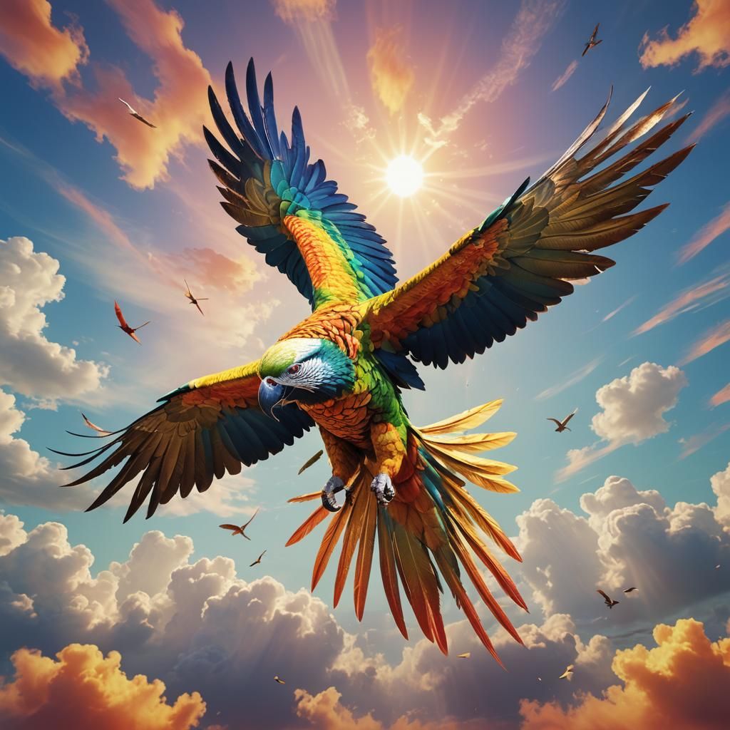 Majestic Parrot-Eagle Hybrid in Flight: Digital 3D Art