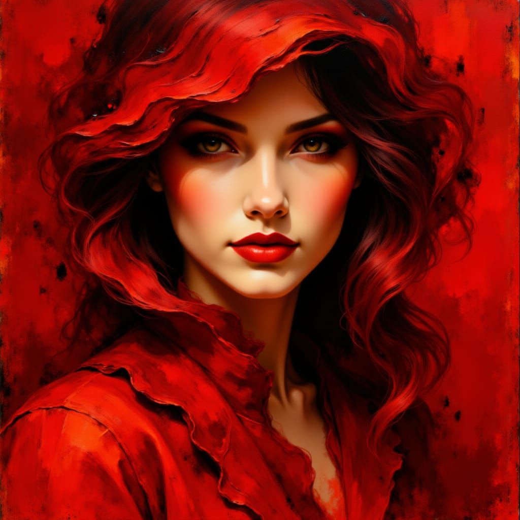 Crimson Temptress in German Expressionist Style