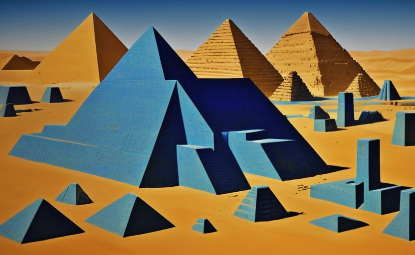 Egyptian Pharaoh in Vibrant Cubist Landscape