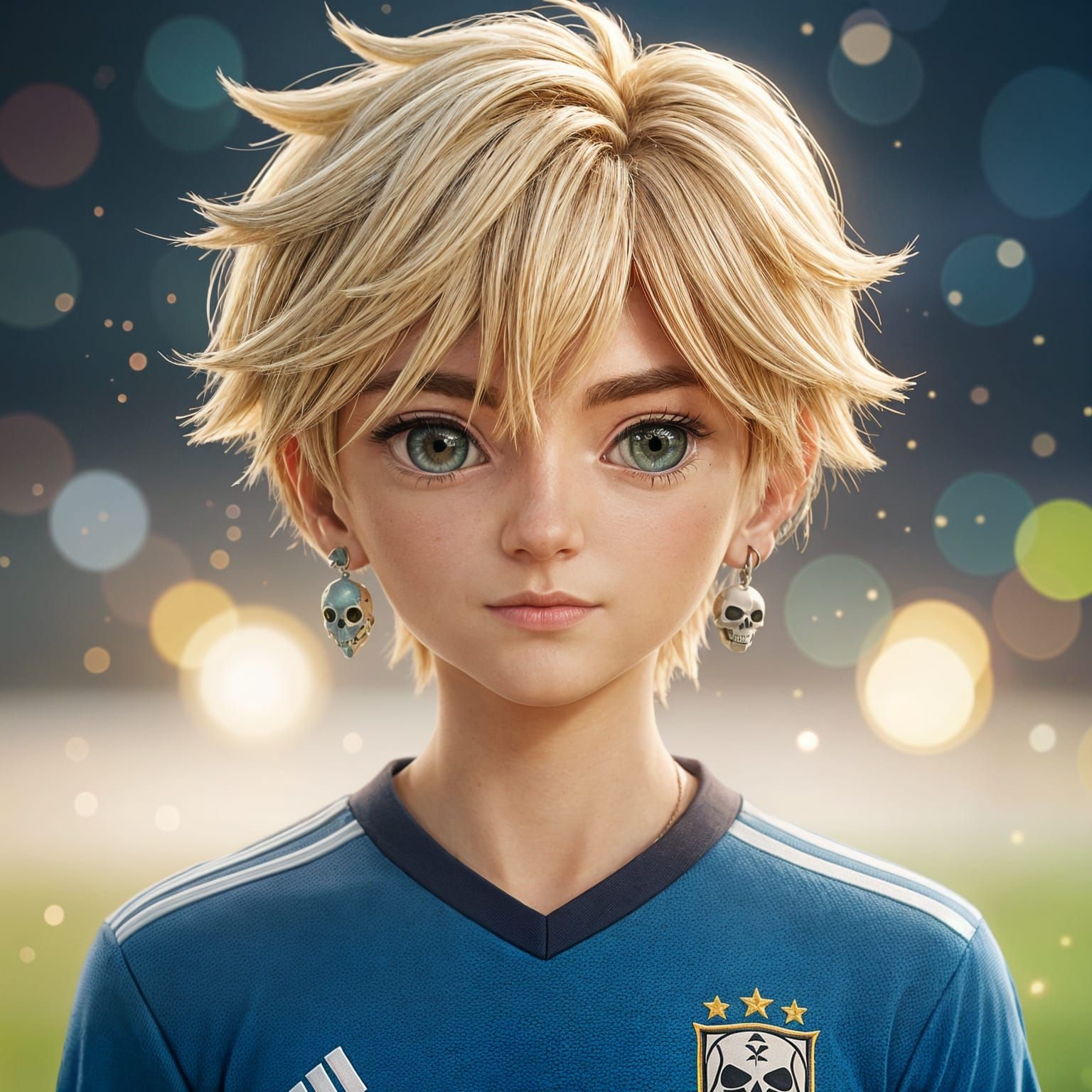 Blonde Haired Soccer Player with Skull Earrings