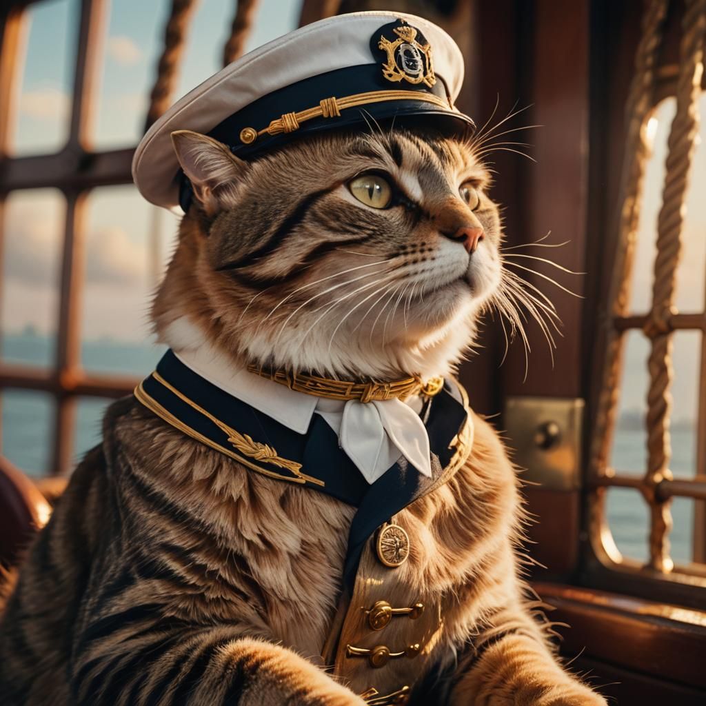 Titanic Cat Captain: A Golden Hour Portrait