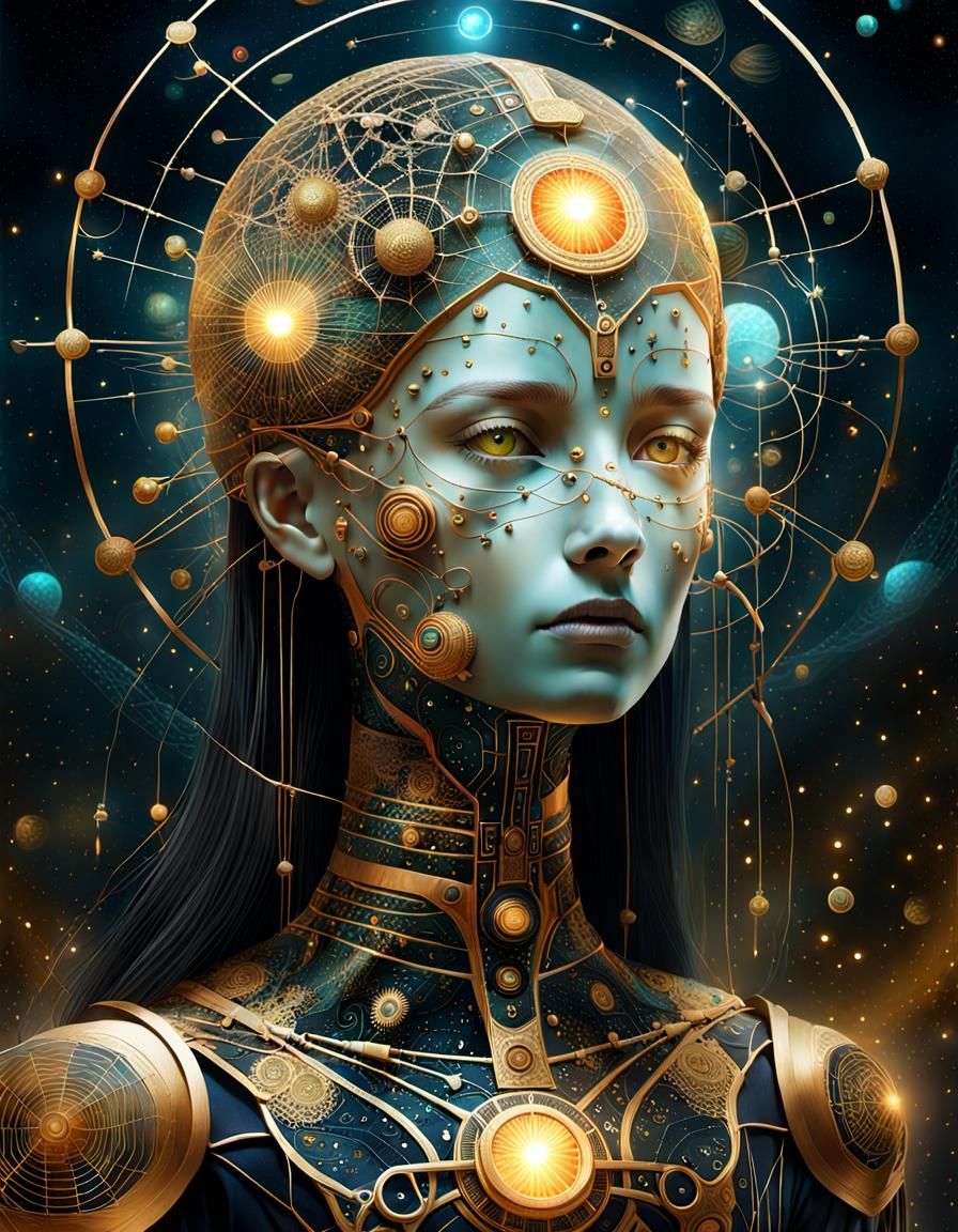 Humanoid Network with Zentangle Circuitry, by Pablo Amaringo