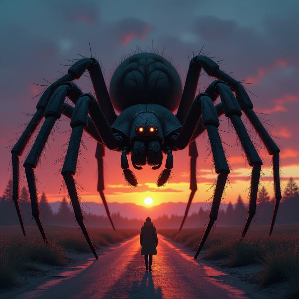 Ominous Spider-Human Hybrid at Golden Hour