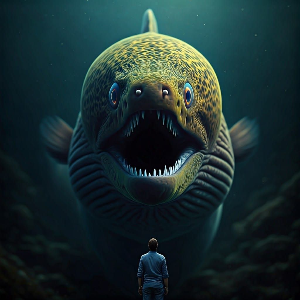 Colossal Moray Eel Smiles Wide: A Grotesque Vision