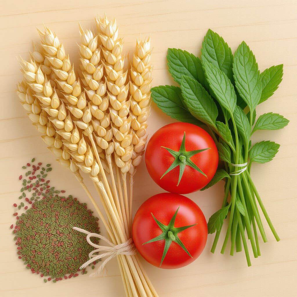 Fresh Wheat, Tomatoes, Mint, and Coriander
