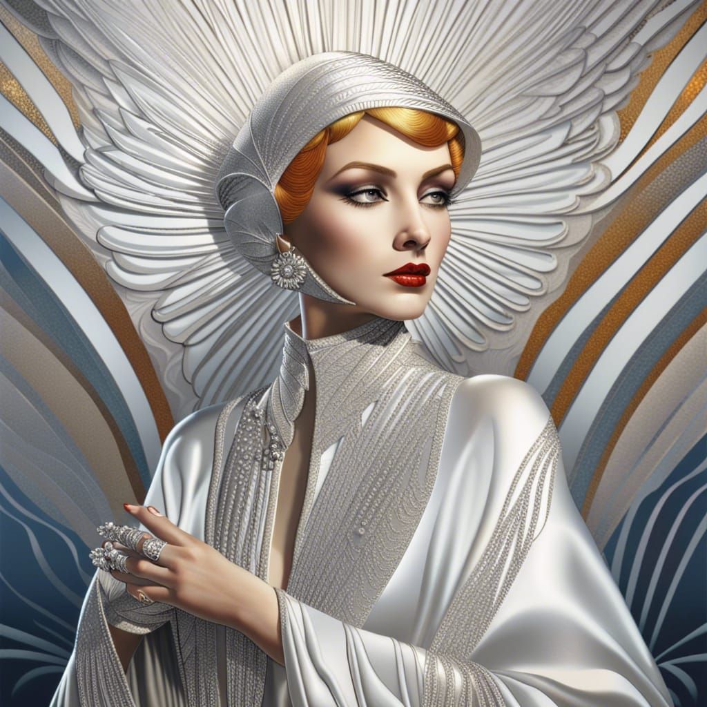 Art Deco Lady Portrait in Hyperrealistic Style
