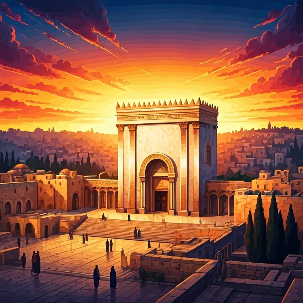 Jerusalem Temple Shines at Sunset: Mystical Illustration