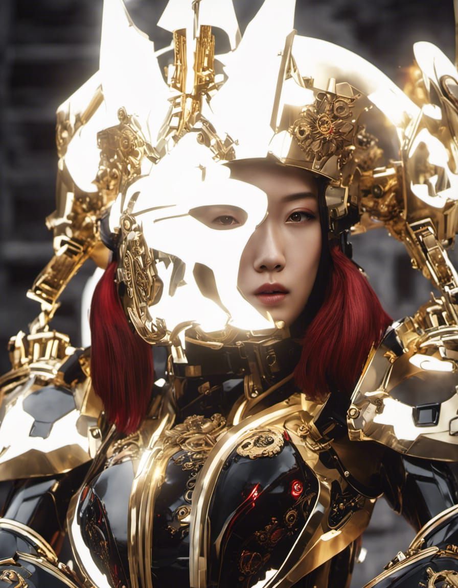 Korean Idol in Cyberpunk Armor with Halo