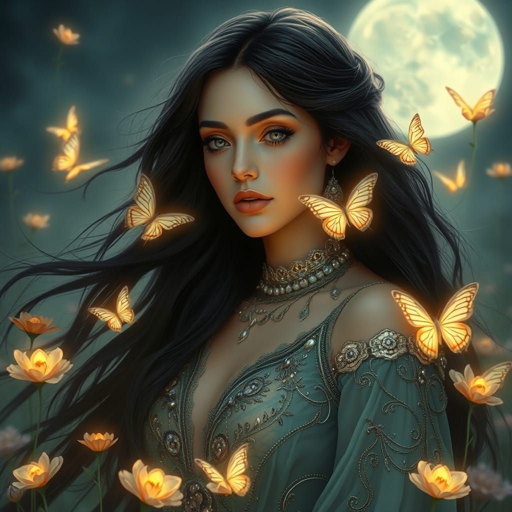 Moonlit Garden: A Pre-Raphaelite Vision of Beauty