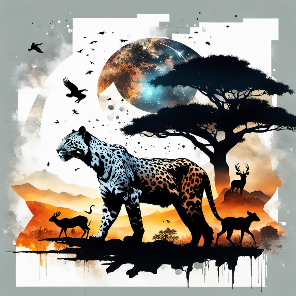 Safari Silhouette: Leopard and Gazelle in Digital Painting