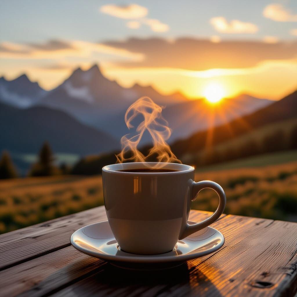 Sunrise Coffee: Serene Mountain View