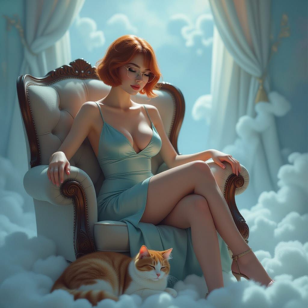 Woman and Cat in Ethereal Glitch Mist