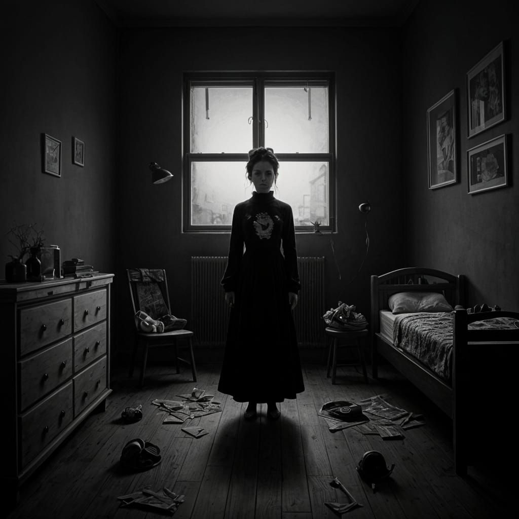 Surreal Pregnant Woman Fleeing from a Medical Scene in Distu...