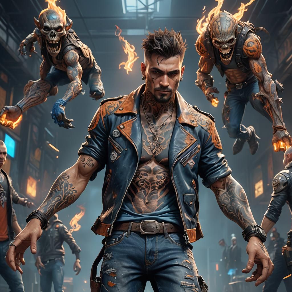 Three-Armed Gang Member in Gritty Fantasy Art