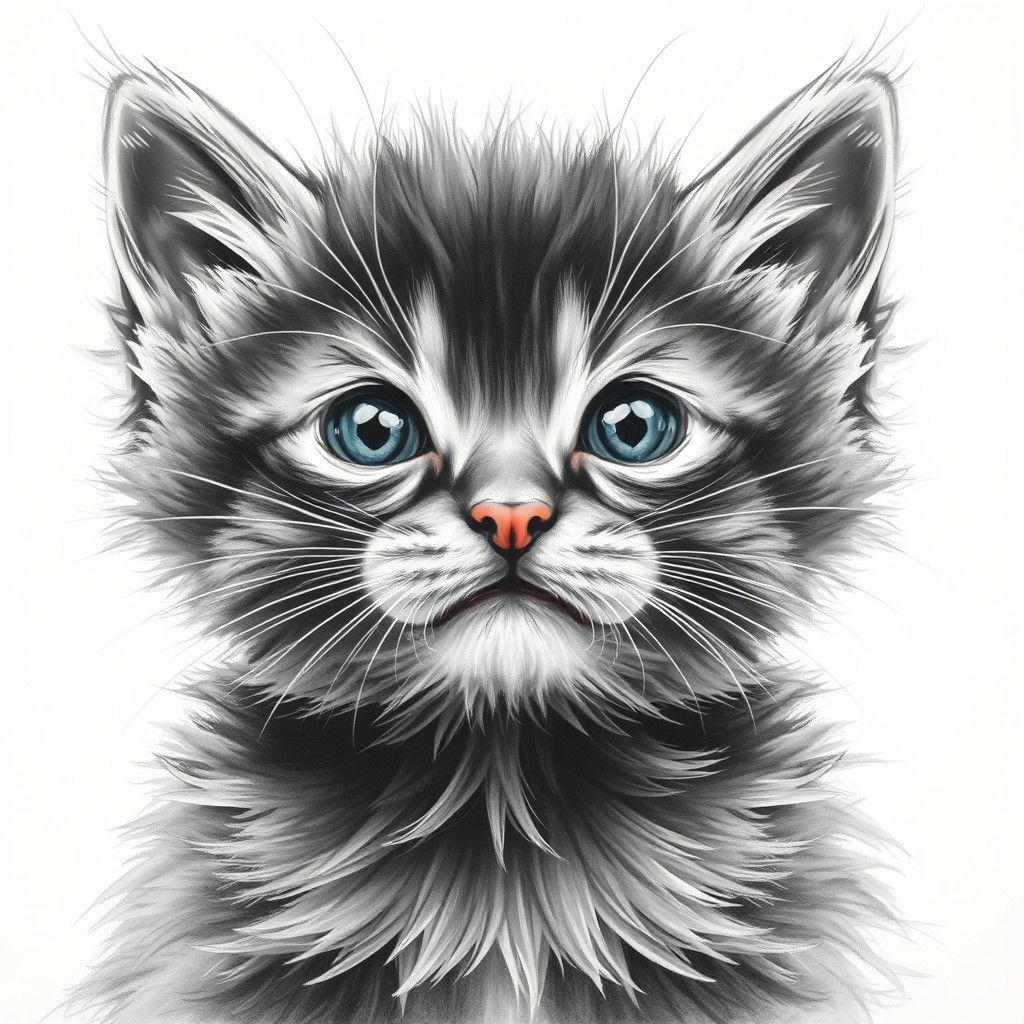 Hyperdetailed Charcoal Kitten Portrait