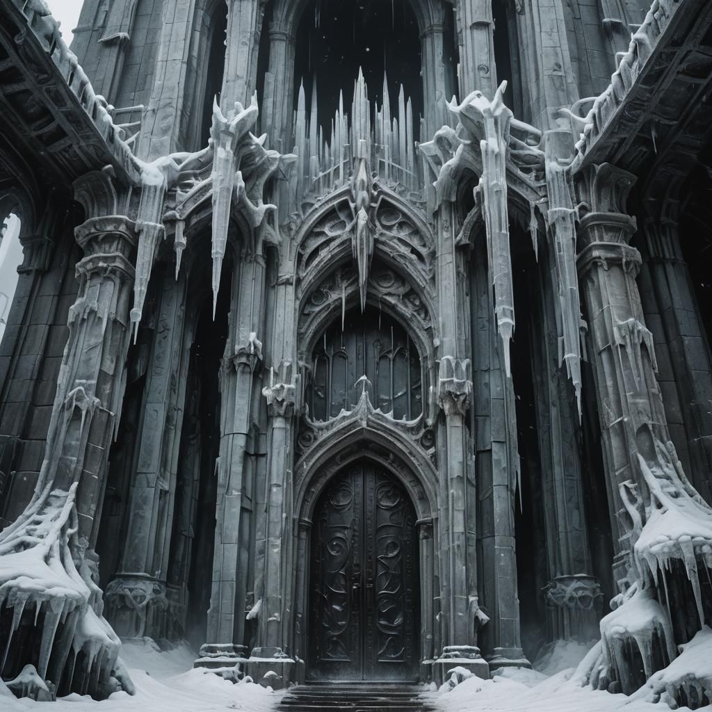 Ominous Gothic Temple Entrance in Dark Surrealism Style