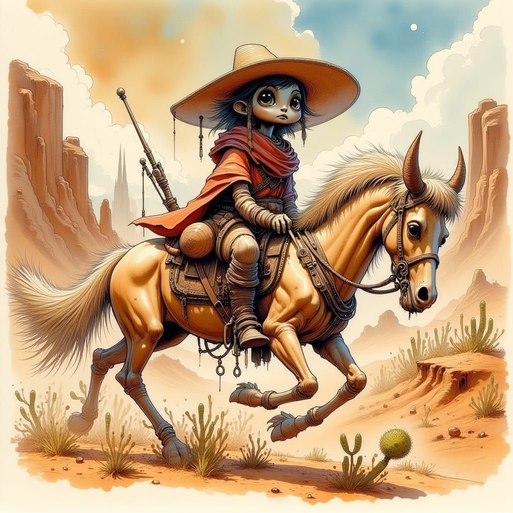 <lora:Alfa Caeli:1.0>ink-wash art style, scifi Western Bandi...