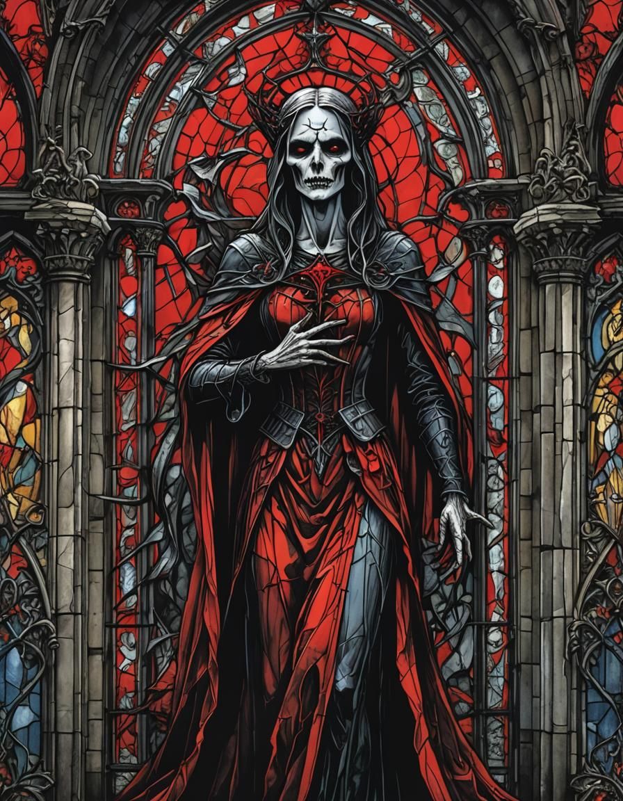 Gothic Vampire Banshee in Stained Glass Horror