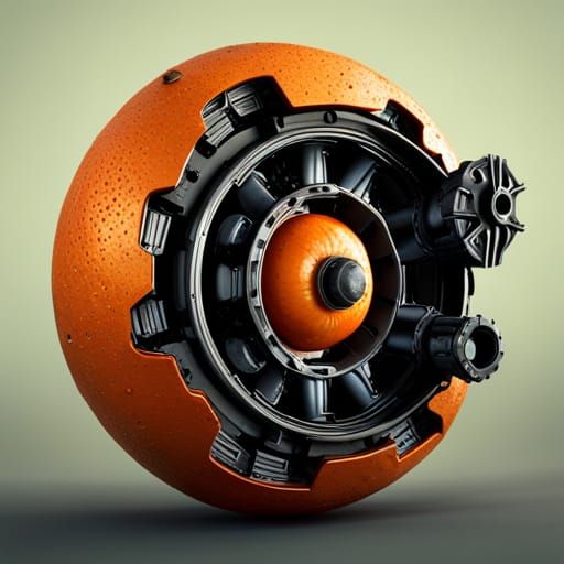 Mechanical Orange Fruit in Detailed Matte Painting