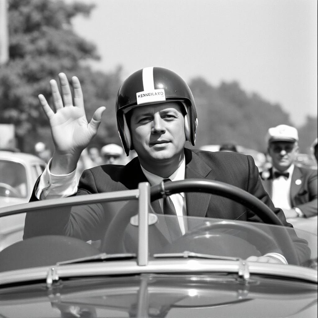 John F Kennedy in Motorcade, Black and White Photo
