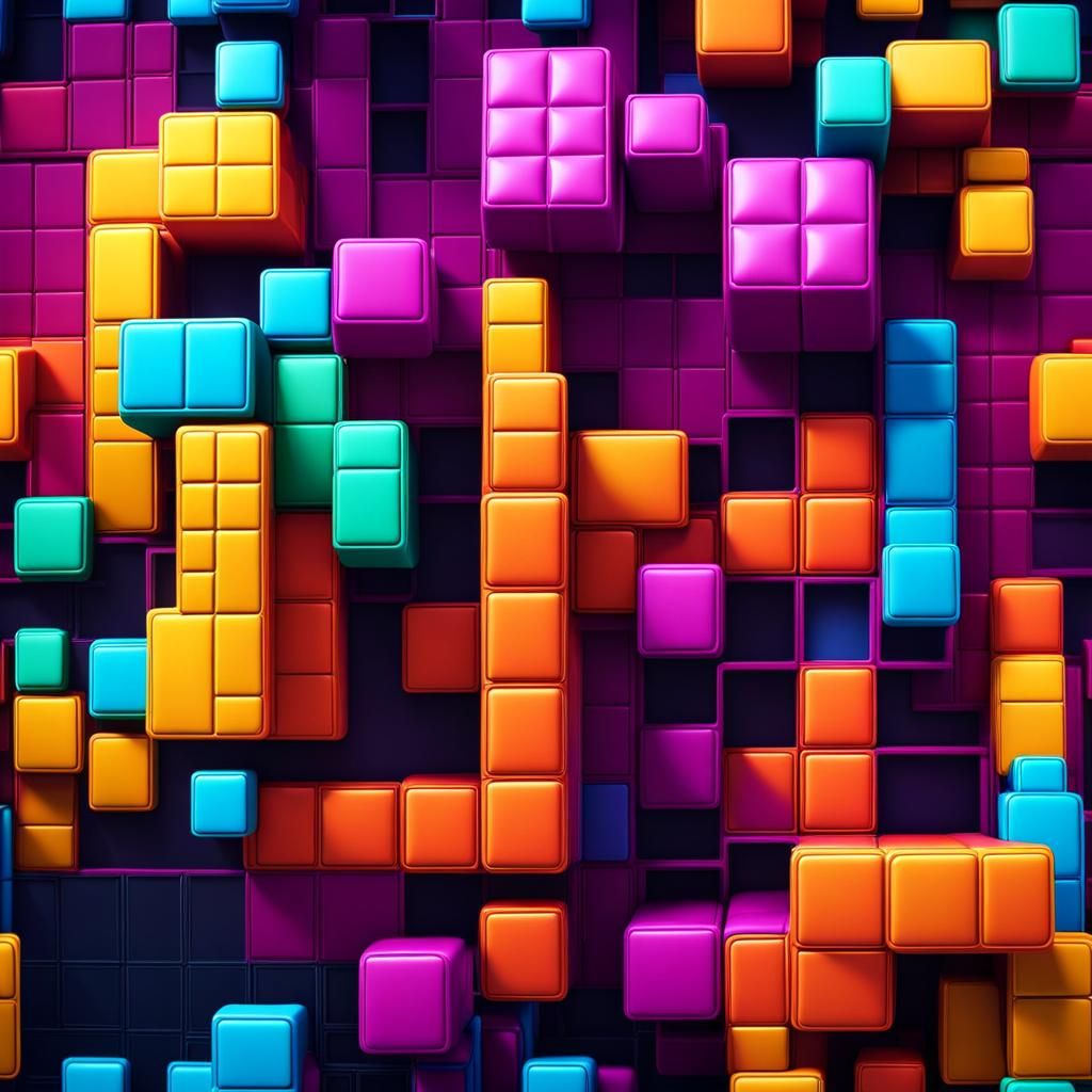 Trucks Transporting Tetris Blocks: Detailed Matte Painting