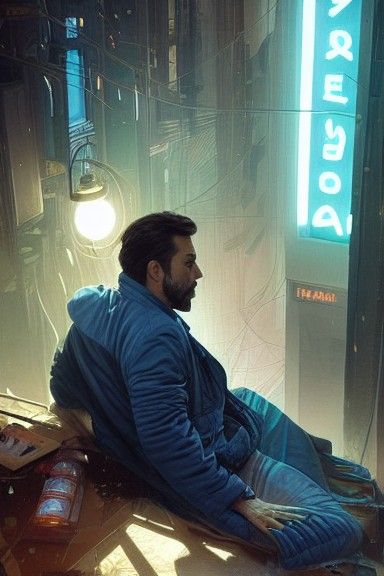 Detective Resting in Neon Cyberpunk Apartment