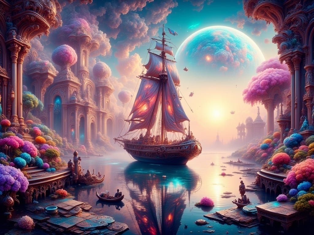 Exoplanet Sailing Vessel in Dreamy Rococo Style