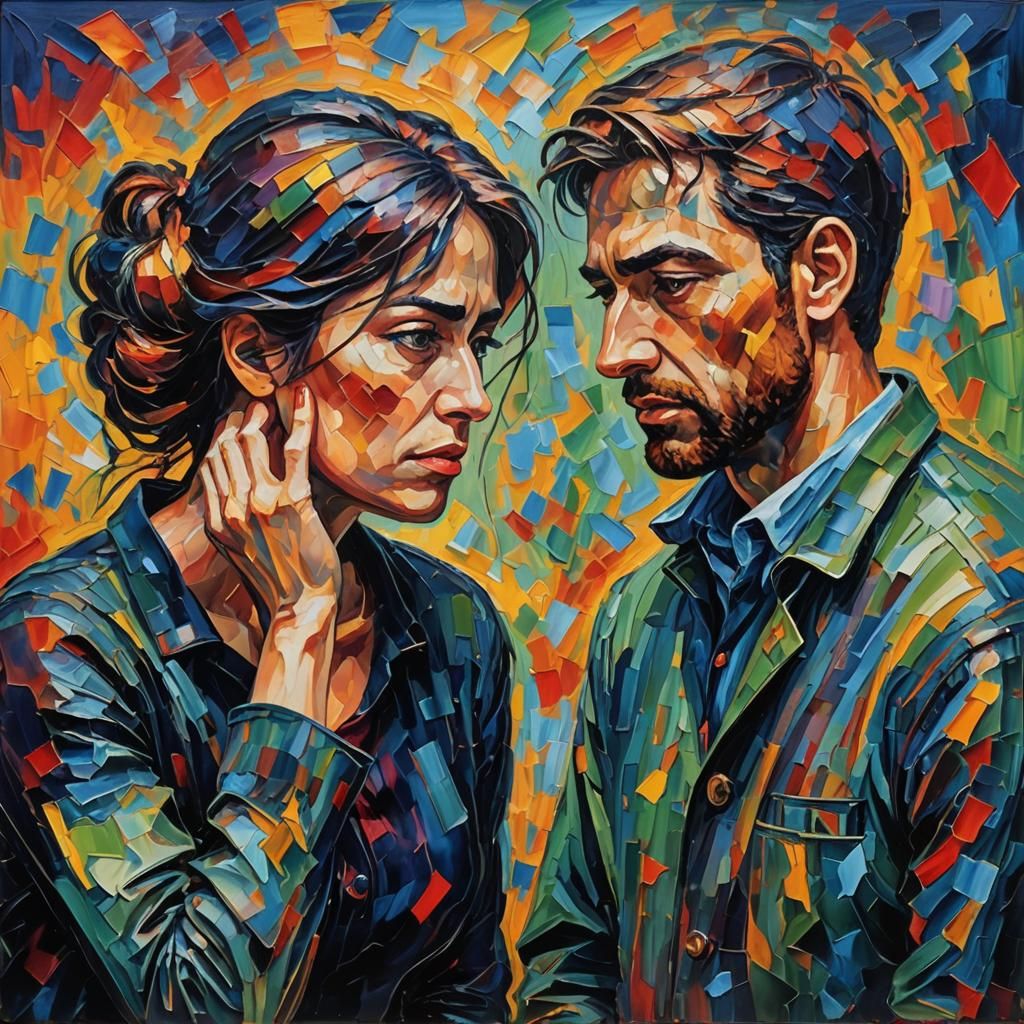 Distressed Couple in Expressionist Oil Painting
