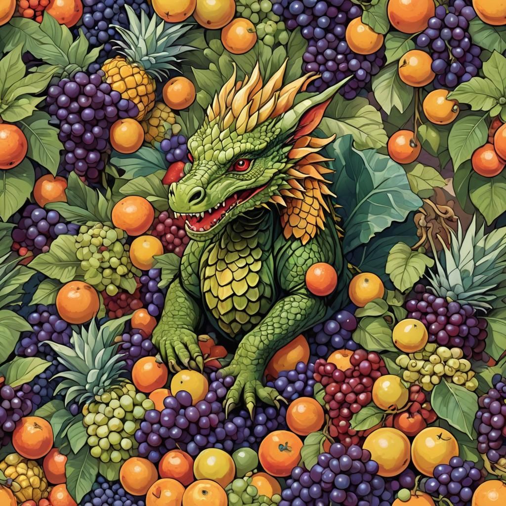Fruit Dragon Amongst Farmer's Market Produce