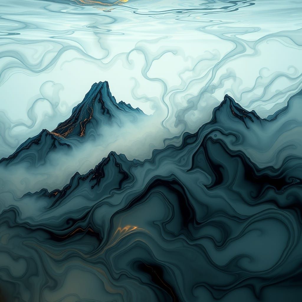 Edo Period Mountain Landscape in Crystal Water Ink Painting