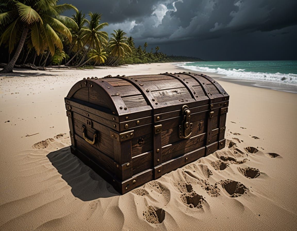 Buried Pirate Treasure Chest on Tropical Beach