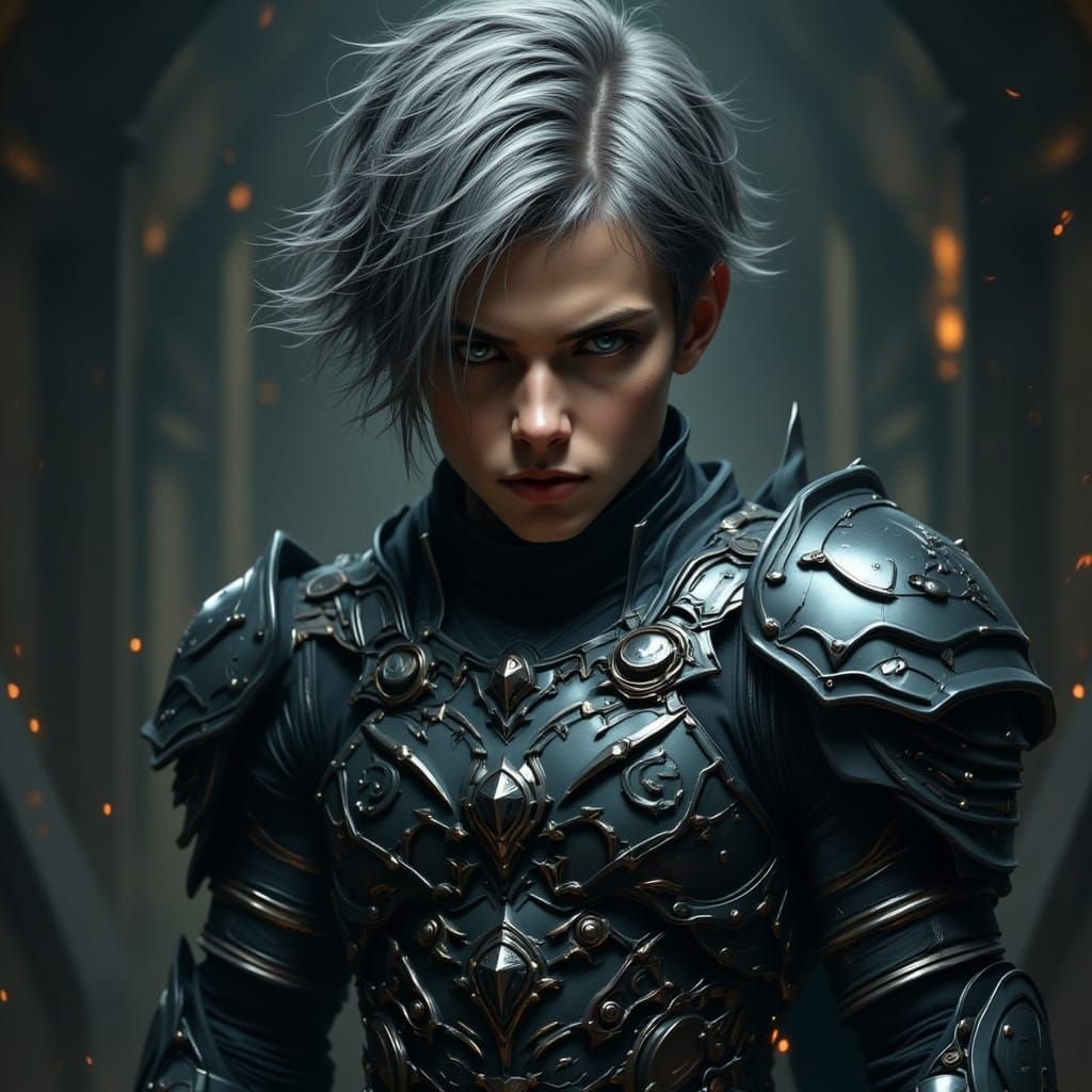Young Warrior in Battle Armor, Embracing the Darkness