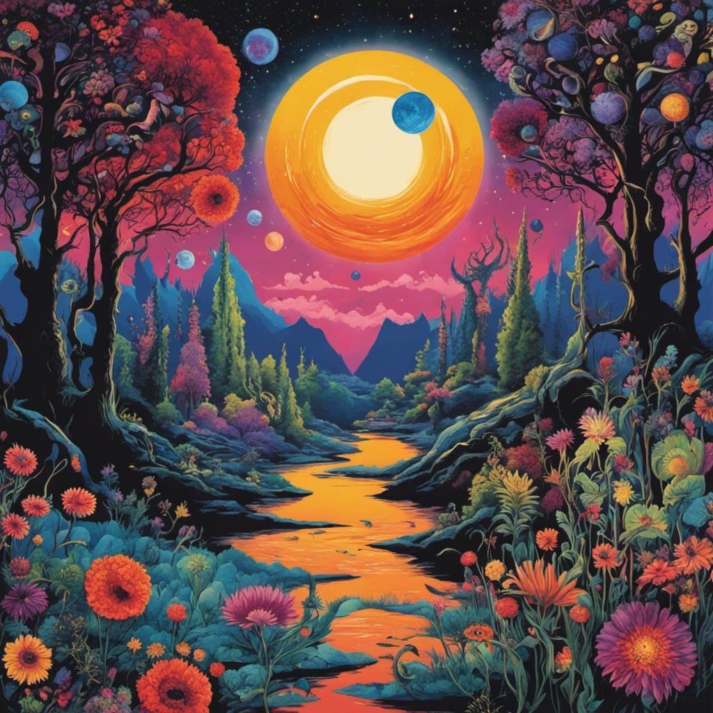 Gothic Cosmo: Twisted Trees in Graffiti Art Style