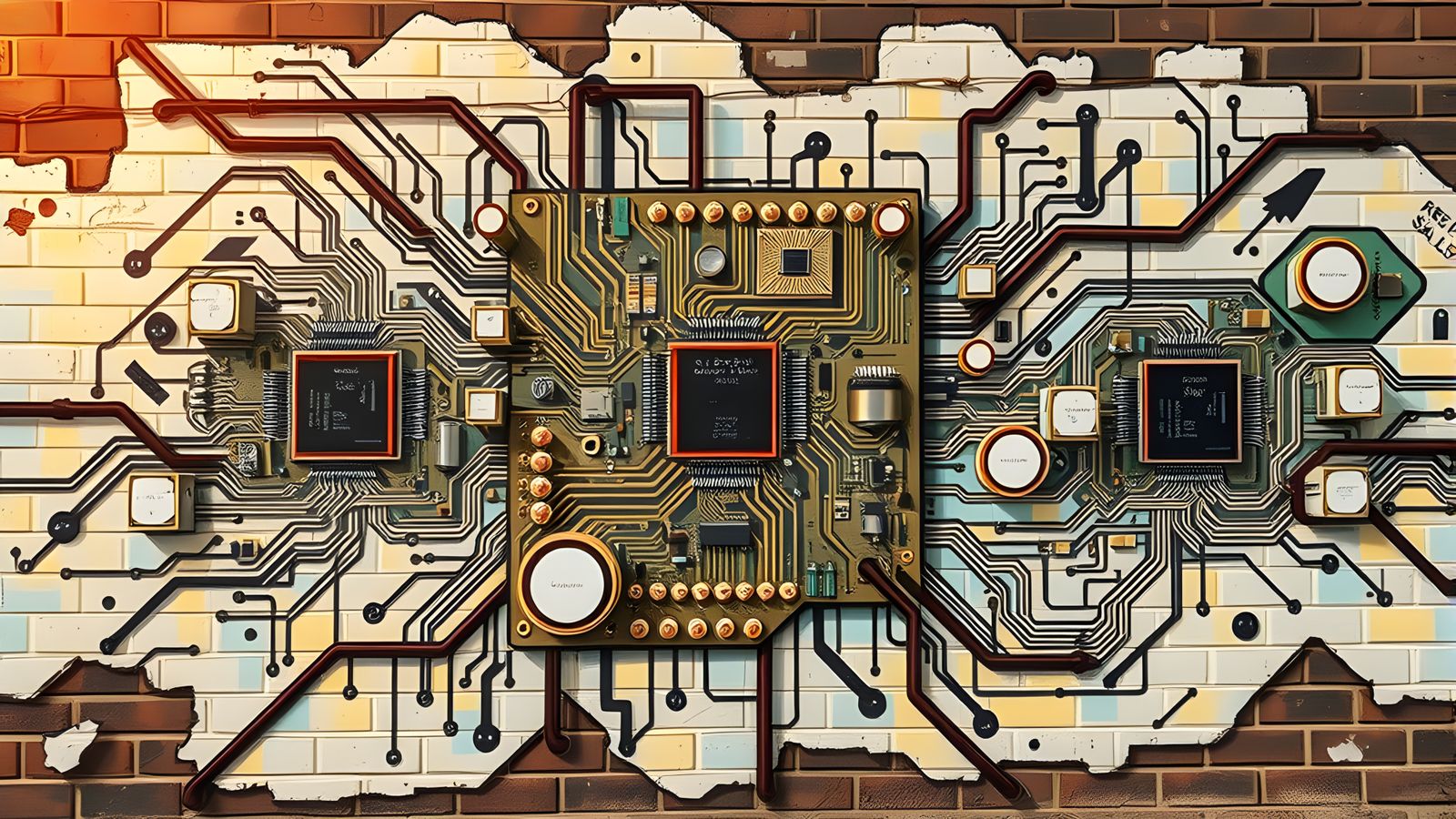 Detailed Graffiti Art of Electronic Circuit Board