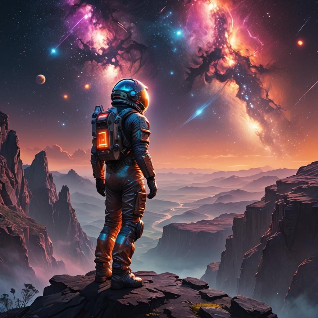 Boy Gazes at Galaxy: Fantasy Concept Art
