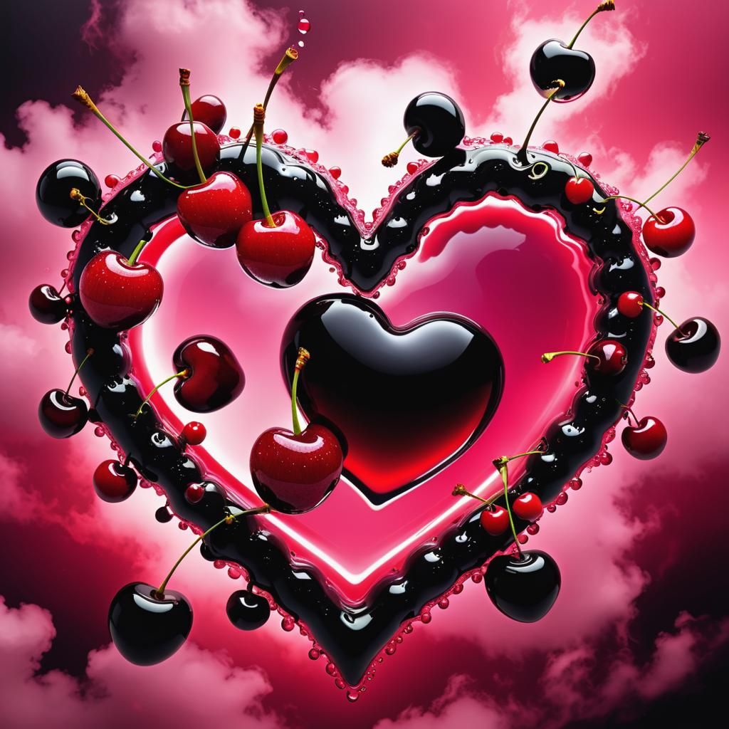 Surreal Cherry Heart on Pink Cloud Digital Art