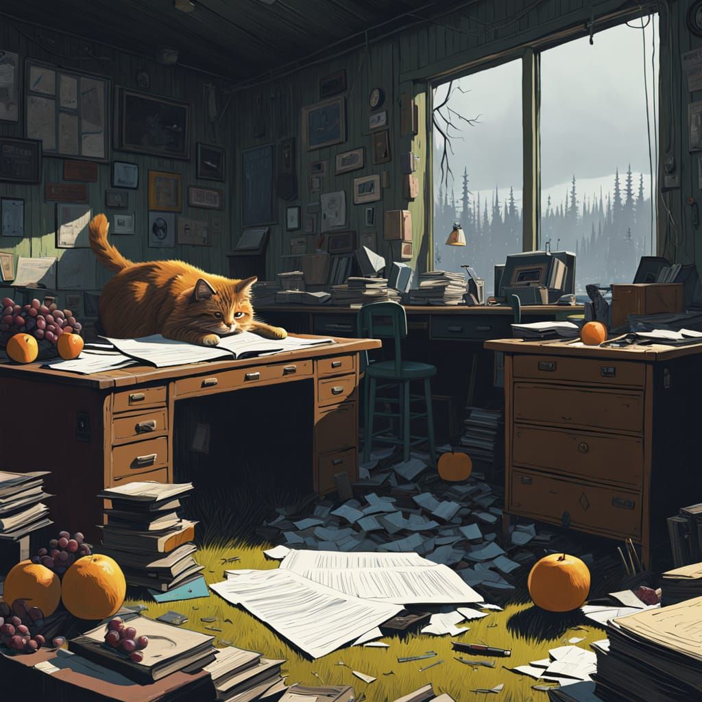 Stealthy Feline Thief in a Dimly Lit Study