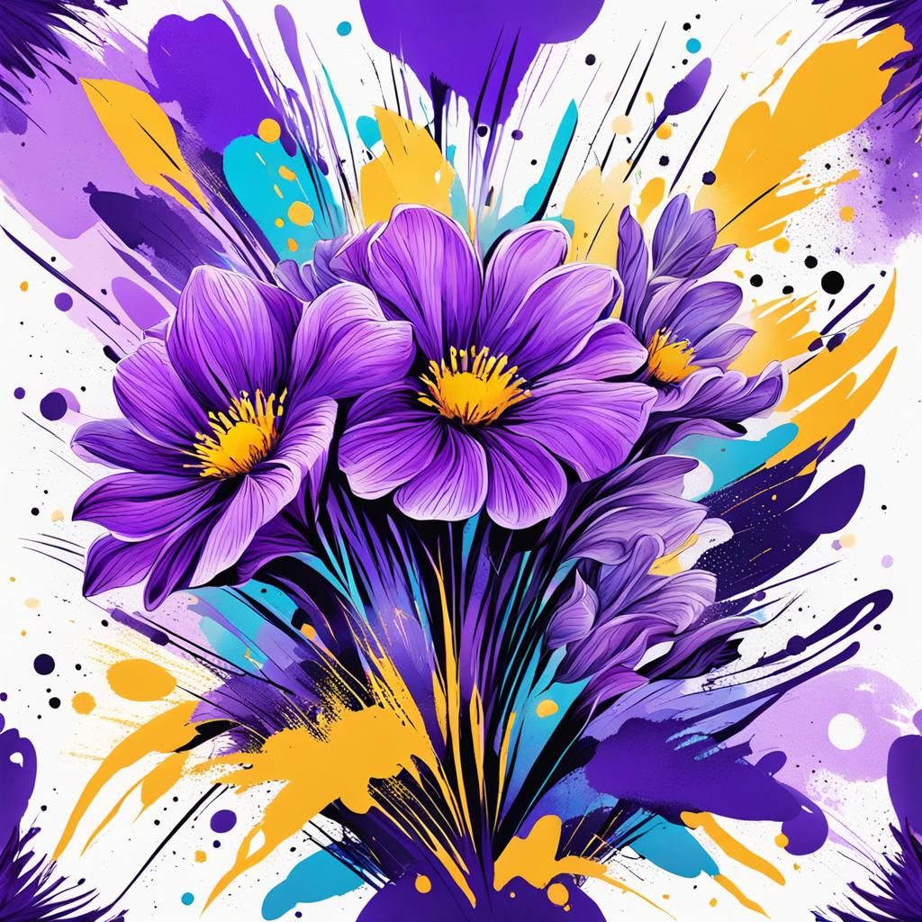 Abstract Bouquet of Purple Flowers with Magic